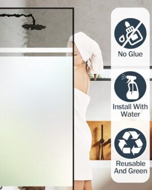 Frosted Glass Window Privacy Film with Installation Tools, Removable, Peep-Proof, Static Cling, Heat Control, UV Protection, Anti-Glare, Ideal for Home, Shower (23.6 x 157.5 Inch) - Image 2