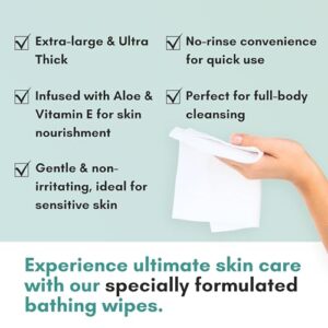 Nurture XL Ultra Thick Body Wipes for Adults w/Aloe | 120 Extra Large Disposable Cloth Wet Cleansing No Rinse Bathing Washcloths, Waterless Shower | Bath Wipe for Women, Men & Elderly - Image 5