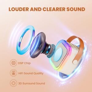 Mini Karaoke Machine for Kids, Birthday Easter Gifts Toys for Girls Boys Friends Age 3-12+, Portable Bluetooth Speaker with 2 Wireless Mics, Karafun Premium Songs Family Home Party(Off White) - Image 3