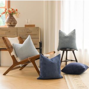 LANANAS Neutral Couch Throw Pillow Covers 18x18 Inch Set of 4 Decorative Farmhouse Boho Throw Pillows for Living Room, Couch, Bed, Sofa Soft Corduroy Accent Home Decor (Blue Ocean, 18x18 Inch) - Image 3