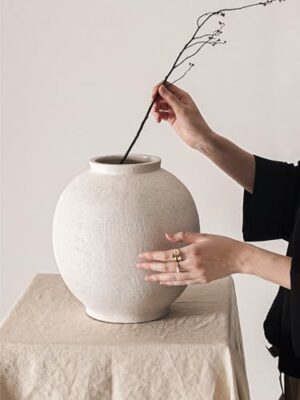 Ceramic Rustic Vase, 10.8 Inch Farmhouse Minimalist Tall Flower Vase for Table, Living Room, Home Decor, Bathroom, Holiday, Wedding, Set of 1, Sandstone White - Image 3