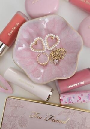 Lotus Leaf Shape Decorative Ring Tray, Small Key Bowl, Ceramic Trinket Tray Jewelry Dish Organizing Necklace Earrings, Home Decoration for Mom Best Friend Sister, Pink. - Image 2