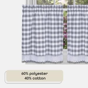 Buffalo Check Tier Pair Window Curtain Set - 58 Inch Width, 36 Inch Length - Grey & White Plaid Drapes - Light Filtering Drapes for Kitchen, Bedroom, Living & Dining Room by Achim Home Decor - Image 3