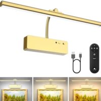 Picture Light with Remote, 15.35inch Wireless Rechargeable Battery Wall Light for Paintings, 3 Colors Paintings Light Dimmable and Timer Metal Art Light for Display, Wall, Artwork, Gallery (Gold)