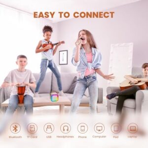 Mini Karaoke Machine for Kids, Birthday Easter Gifts Toys for Girls Boys Friends Age 3-12+, Portable Bluetooth Speaker with 2 Wireless Mics, Karafun Premium Songs Family Home Party(Off White) - Image 6