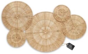 CHI AN 18 Inch Boho Wall Decor – Set of 5 Woven Jute Wall Baskets, Boho Wall Art & Decorative Basket Set, Farmhouse Wall Hanging, Handwoven Wall Plates for Living Room, Bedroom – 18", 14", 11", 8", 7"