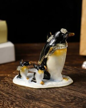 Hand Painted Trinket Box Enamel Vintage Jewelry Box Penguin Family Hinged Metal Jewelry Organizer Decorative Treasure Box Unique Gifts Family Souvenirs - Image 2