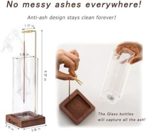 Incense Holder, Wooden Incense Holder for Sticks with Glass Ash Catcher, Anti-ash Incense Burner with 20 Incense Sticks and a Ash Brush for Meditation Yoga Spa Room Decor - Image 2