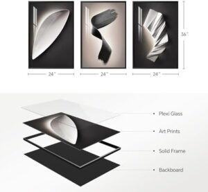 Framed Large Modern Black and White for Living Room Abstract Wall Art, Bright Style 3 Piece Wall Decor, Artwork for Walls, Paintings Pictures for Hallway, Dining, Office 24x36 Inch - Image 7
