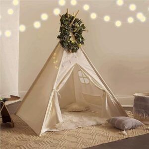 PlayVibe Kids Teepee Tent - Baby, Toddler Play Tents with Light String & Star LED Lights, Children Reading Nook Tee Pee Tents, Party Teepee Shelter Canvas for Girls & Boys, Playroom, Indoor & Outdoor
