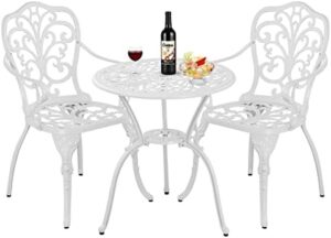 Patio Bistro Sets 3 Piece,Cast Aluminum Bistro Table and Chairs Set of 2 with 1.97" Umbrella Hole,All Weather Bistro Table Set Outdoor Patio Furniture for Garden,Yard(Butterfly White) - Image 7