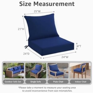 Outdoor Seat Cushion Set 24 x 24 x 4 Inch, Waterproof & Fade Resistant Patio Furniture Cushions with Removable Cover and Ties, Thick Deep Seating Pads for Outside Chair Sofa Couch, Blue - Image 4
