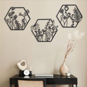 OYEFLY 3 Pcs Metal Flower Wall Art, Farmhouse Wall Decor (Black) - Image 4