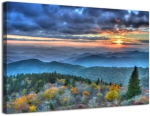 Blue Ridge Mountain Wall Art Misty Mountains Picture Bathroom Decor Sunrise Appalachians Landscape Canvas Prints Photo Nature Forest Painting Artwork for Bedroom Living Room Home Decoration 16x24"