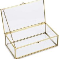 Hipiwe Vintage Glass Keepsake Box, Rectangle Jewelry Display Organizer Box Vanity Lidded Box Home Decor Accent Decorative Box for Storage Trinket Rings Bracelet