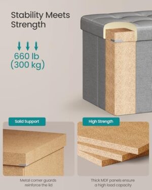 SONGMICS MAZIE Collection - 30 Inches Folding Storage Ottoman Bench, Ottoman Foot Rest, End of Bed Bench, Storage Chest, Load 660 lb, for Living Room, Bedroom, Entryway, Light Gray ULSF47G - Image 5