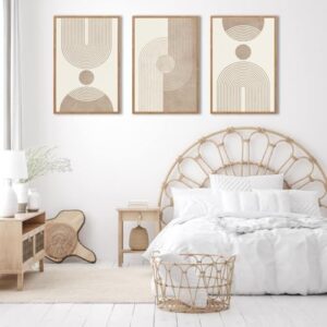 BINCUE Beige Neutral Canvas Wall Art Framed Geometric Abstract Wall Decor Mid Century Modern Artwork Wall Decor for Living Room Bedroom Office 16"x24" Set 3 Gift - Image 5