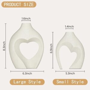 White Vases for Decor, Heart Shaped Ceramic Vase Set of 2, Nordic Heart Shaped Vases, Minimalist Decorative Vase for Table Centerpiece Wedding Dining Living Room Office House Decoration - Image 5