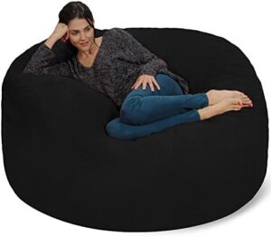 Chill Sack Bean Bag Chair - 5' Giant Memory Foam Lounge Chair with Soft Microfiber Cover – Cozy Furniture for Living Room, Dorm, & Kids' Rooms – Comfortable 5 Ft, Microsuede Lounge Sofa, Black