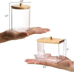 Tbestmax Qtips Holder Bathroom Container, 10/7 OZ Cotton Ball/Swabs Dispenser, Apothecary Jar Organizer for Storage Wood Lids - Image 2