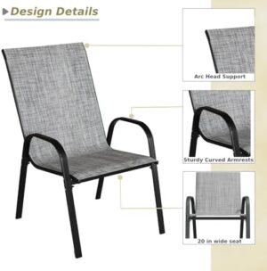 Patio Chairs Set of 4, Outdoor Stackable Dining Chairs with High Back for All Weather, Outdoor Furniture with Breathable Textile Fabric for Garden, Backyard Deck, Pool Side, Grey - Image 8