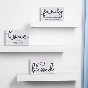 Jetec 3 Pcs Family Home Blessed Rustic Wood Sign Mini Wood Decorative Farmhouse Woodworks Table Shelves Decorations Sign for Bedroom Kitchen Living Room Table Decor(White,4.25 x 2.76 x 0.59 in) - Image 4