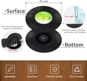 Funny Retro Record Coasters for Drinks with Vinyl Player Holder for Music Lovers,Set of 6 Conversation Piece Sayings Drink Coaster,Housewarming Hostess Wedding Registry Gift Ideas - Image 7
