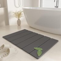 Stone Bath Mat - Foldable Diatomite Bath Mat, 23.81 x 15.35”, Non-Slip, Super Absorbent, Quick Drying Bathroom Mat | Easy to Clean Shower Floor Mat, Dark Gray