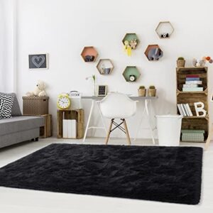 Noahas Fluffy Area Rugs for Living Room,4x5.3 Feet Black Rugs for Bedroom,Thick Shag Throw Floor Carpet,Soft Shaggy Bedside Non-Slip Plush Dorm Nursery Kids Rug Home Decor Aesthetic - Image 6