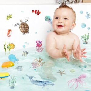 Non Slip Bathtub Stickers, 6 Pages Sea Organism Adhesive Kids Anti Slip Decal Threads for Shower Floor and Bath Tub Decals(Ocean) - Image 5