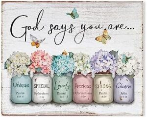 Inspirational Bible Verse Wall Art: God Says You Are Wall Sayings Flowers in Mason Jar Picture Print Christian Gift Quotes Poster for Women Girl Bedroom Decor 12" x 15" - Image 9