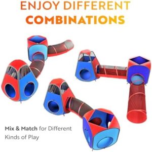 Playz 4pc Pop Up Play Tent and Tunnel Bundle for Toddlers and Kids - Indoor & Outdoor Playhouse with Storage Bag, Red & Blue - Image 6