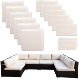 14 Piece Outdoor Patio Cushion Covers Replacement, Outdoor Couch Cushions Covers with Zippers, Waterproof Patio Furniture Cushion Slipcovers for Couches,Outdoor Patio Furniture (14 piece sets,Beige）