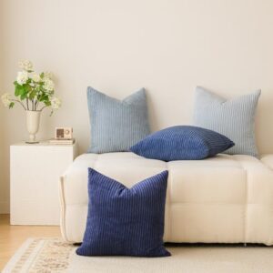 LANANAS Neutral Couch Throw Pillow Covers 18x18 Inch Set of 4 Decorative Farmhouse Boho Throw Pillows for Living Room, Couch, Bed, Sofa Soft Corduroy Accent Home Decor (Blue Ocean, 18x18 Inch) - Image 2