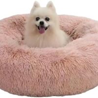 Washable Dog & Cat Bed for Small Extra Large Medium Big Puppy Size, Calming Comfort Fluffy Self Warming Heated Donut Mat for Creat Cages, Heating Round Pet Pad & Furniture for Bunny Rabbit Indoor