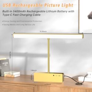 Picture Light with Remote, 15.35inch Wireless Rechargeable Battery Wall Light for Paintings, 3 Colors Paintings Light Dimmable and Timer Metal Art Light for Display, Wall, Artwork, Gallery (Gold) - Image 6