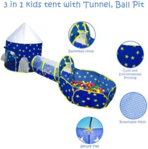PigPigPen 3pc Kids Play Tent for Boys with Ball Pit, Crawl Tunnel, Princess Tents for Toddlers, Baby Space World Playhouse Toys, Boys Indoor& Outdoor Play House, Perfect Kid’s Gifts - Image 5