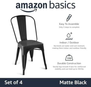 Amazon Basics Metal Dining Chairs, Easy to Assemble, Sturdy, 4 Pack, 20.1" D x 17.1" W x 33.5" H, Matte Black - Image 4