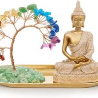 INNOLITES 7 Chakra Crystal Tree and Buddha Statue Set, Yoga Meditation Decor, Money Tree and Buda Statues for Home Living Room Office Shelf Decoration Wealth and Luck