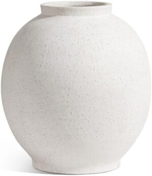 Ceramic Rustic Vase, 10.8 Inch Farmhouse Minimalist Tall Flower Vase for Table, Living Room, Home Decor, Bathroom, Holiday, Wedding, Set of 1, Sandstone White