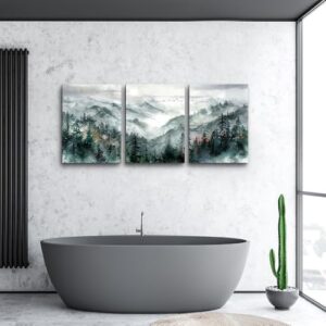 TTHYUEWS Wall Art for Bedroom Wall Decor for Living Room Office Decor Mountain Forest Landscape Wall Pictures Watercolour Paintings Artwork 3 Piece Canvas Art Prints Ready To Hang Home Decoration - Image 4