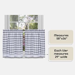 Buffalo Check Tier Pair Window Curtain Set - 58 Inch Width, 36 Inch Length - Grey & White Plaid Drapes - Light Filtering Drapes for Kitchen, Bedroom, Living & Dining Room by Achim Home Decor - Image 4