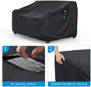 Heavy Duty Patio Sofa Cover Waterproof, Mrrihand 2-Seater Outdoor Sofa Loveseat Cover, Outdoor Patio Furniture Cover with Air Vent and Handles, 60" L×34" D×30" H, Black - Image 4