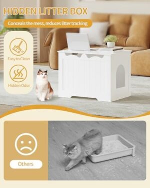 Cat Litter Box Enclosure, Top Opening Hidden Litter Box Cabinet Furniture, Indoor Cat House, Farmhouse Style, for Hallways, Bedrooms, 27.6 x 19.7 x 20.9 Inches, White CB84803X - Image 7