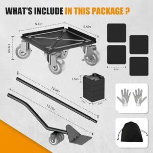 Furniture Dolly,Furniture Mover Pro Set,Furniture Lifter with 5 360° Rotatable Rubber Universal Wheels,Carbon Steel Panel Furniture Movers,Maximum Load 1500LBS. - Image 3