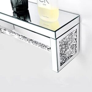 TACIDON Glass Mirrored Wall Shelf. Wall Mounted for Over Toilet. Glamorous Crystal Diamond Glass Towel Bar. Decorative Storage Glass Shelf for Bathroom, Kitchen or Bedroom.(Silver) - Image 4