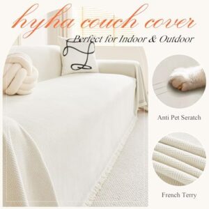 hyha Couch Cover for Dogs, Boho Sofa Covers for 3 Cushion Couch Washable, Chenille Sofa Slipcover for Pets, Soft Loveseat Sectional Couch Throw Blankets with Tassels (Beige, 71x118 Inch) - Image 4