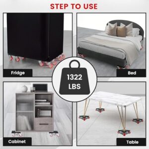 Furniture Movers with Wheels Set,4 Pack Carbon Steel Heavy Duty Furniture Dolly with 5 360° Rotatable Rubber Universal Wheels,Furniture Lifter Mover Tool Set for Sofa, Tables, Refrigerators, 1322 LBS - Image 7