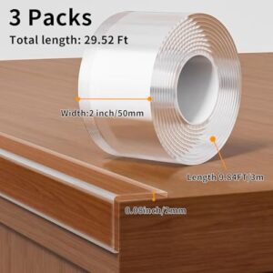 3Pack Soft Corner Protectors for Furniture Strip,2 in x 9.84 Ft,Wall Corner Bumper Tape,Desk Edge,Baseboard Protector,Clear Cabinet Door Protector Edge Guard,Crib Rail Covers for Teething - Image 2
