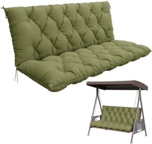 Porch Swing Cushion with Backrest,Waterproof Bench Cushion for Outdoor Furniture,2-3 Seater Replacement Thickened 5 in swing cushion,with Ties,Patio,Outdoor,Backyard and Garden (Light Green,60x40 in)